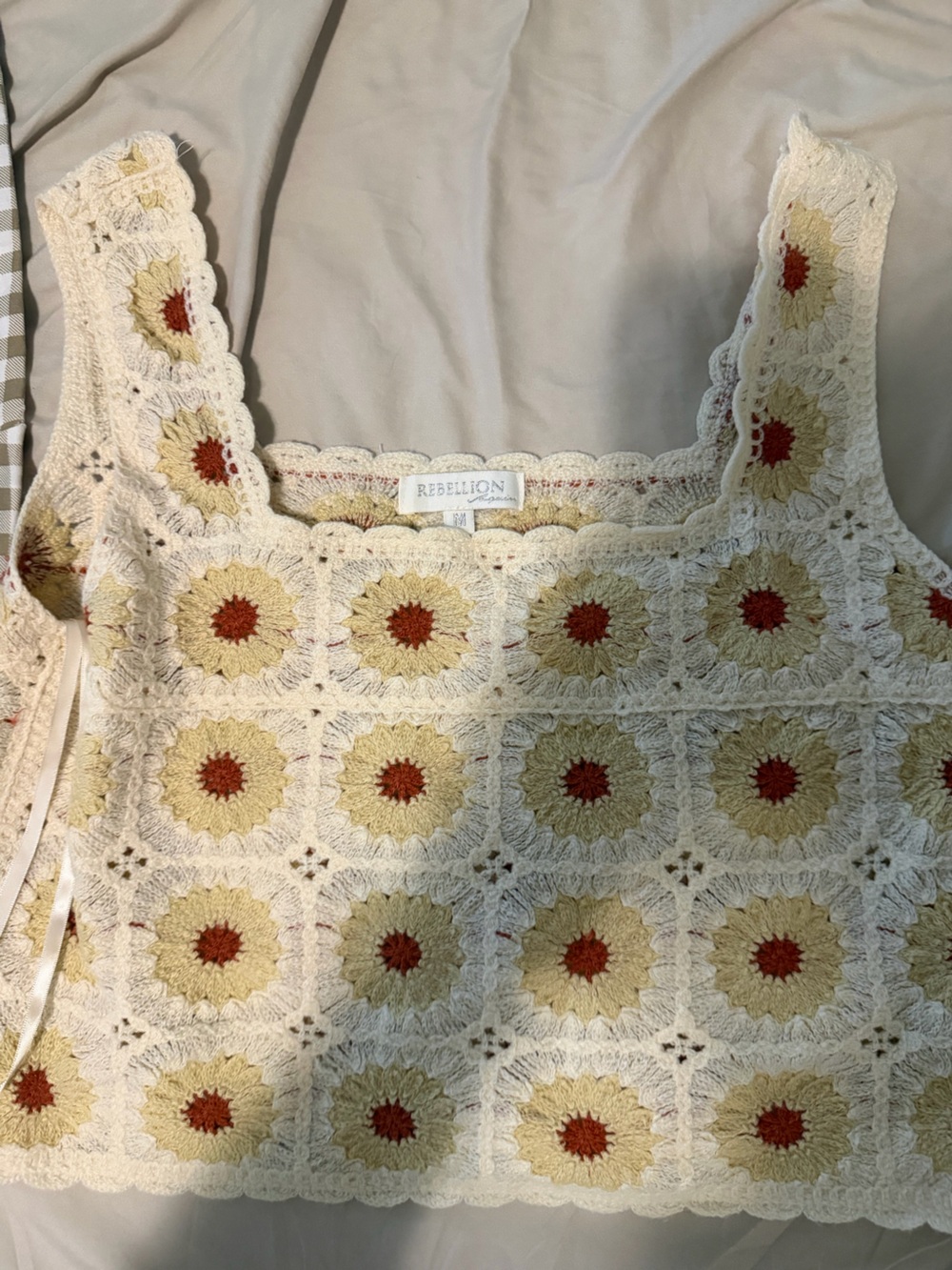Rebellion Crochet Sunflower Tank - Cream & Mustard Accent